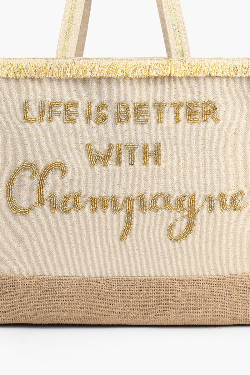 Champagne Forever Tote-Hand Beaded Jute Tote For Women