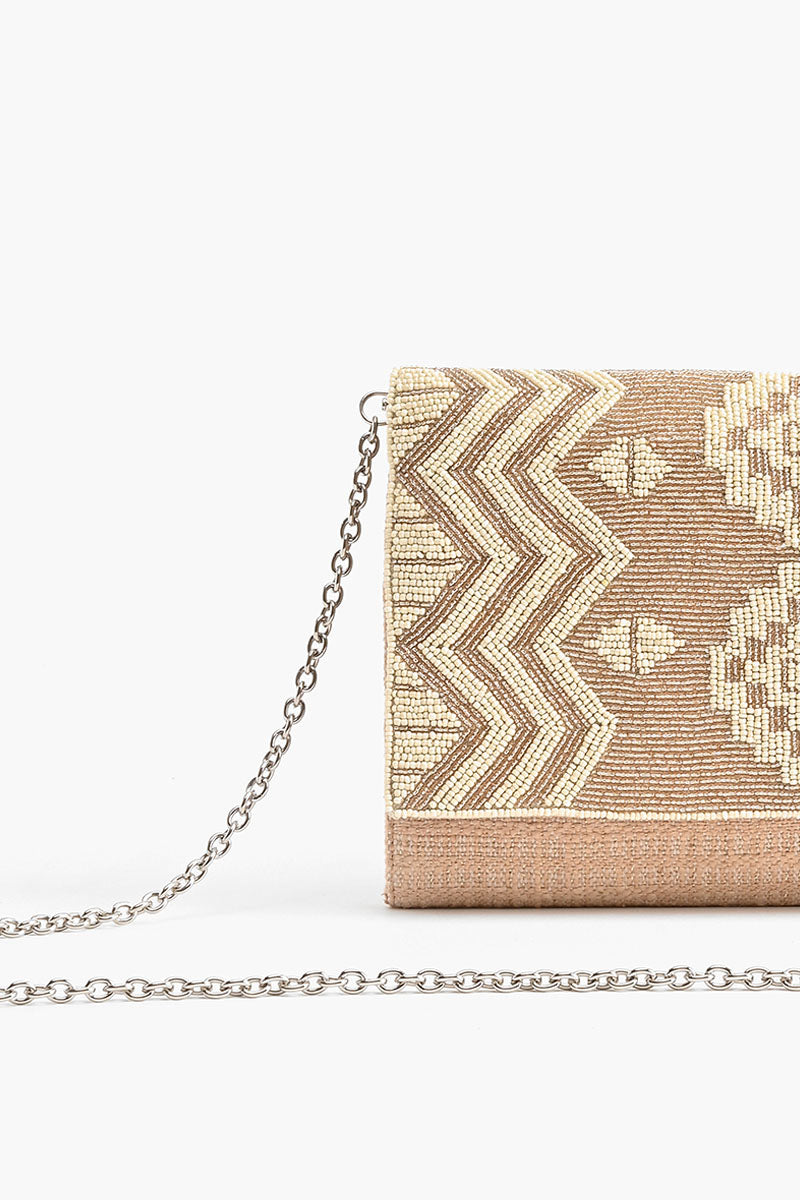 Rose Gold Aztec Embellished Flap Clutch