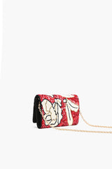Red Dahlia Embellished Flap Clutch