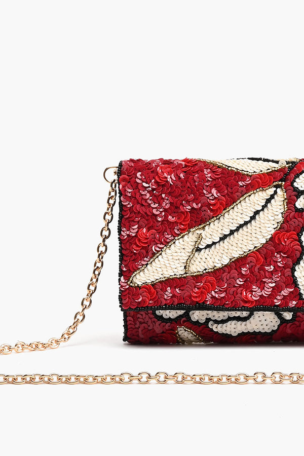 Red Dahlia Embellished Flap Clutch
