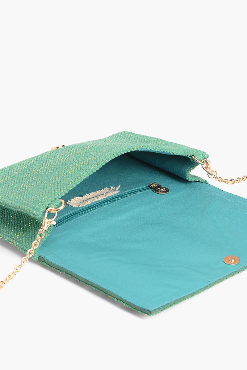 Emerald Evil Eye Embellished Flap Clutch
