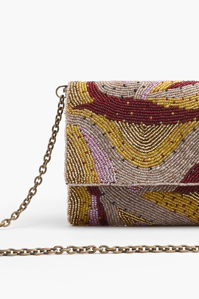 Plum Retro Beaded Flap Clutch