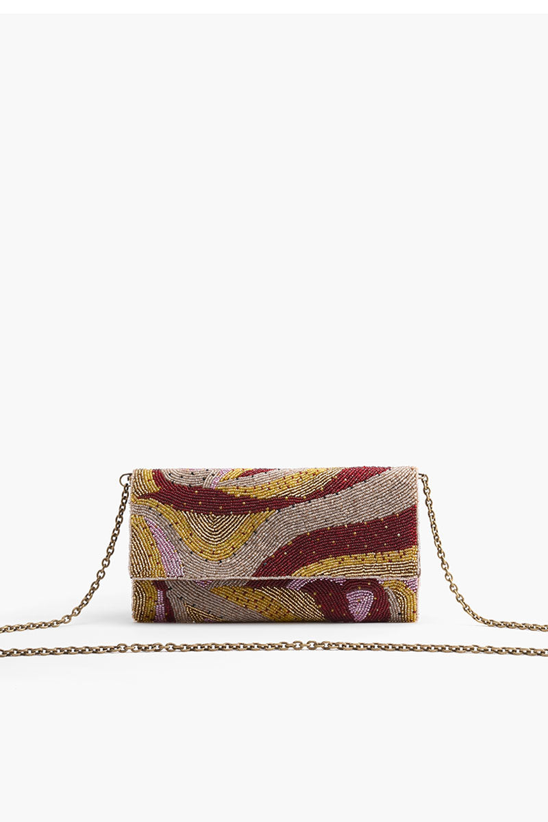 Plum Retro Beaded Flap Clutch