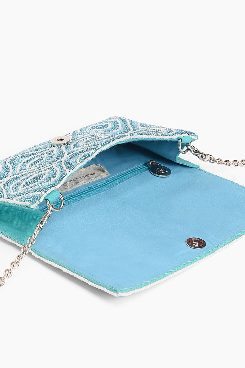 Aruba Blue Beaded Flap Clutch