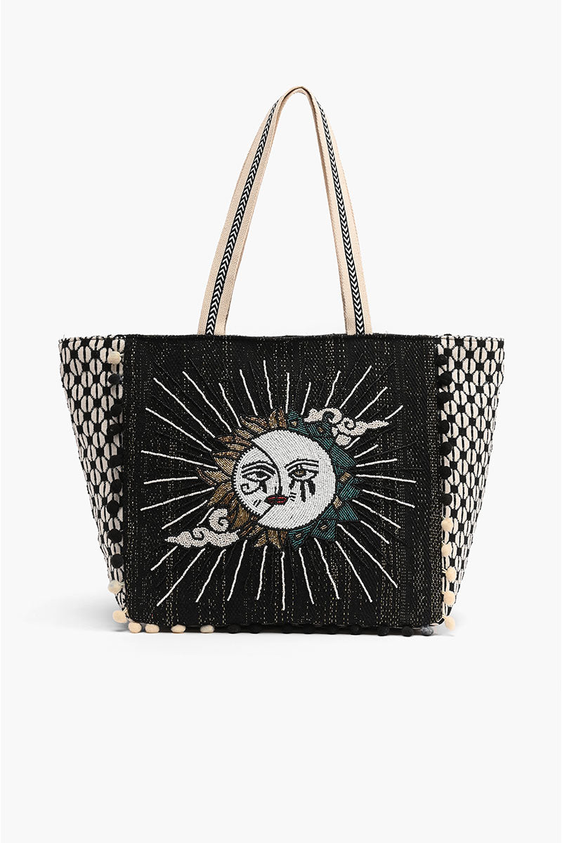Celestial Sun Moon Hand Beaded Tote