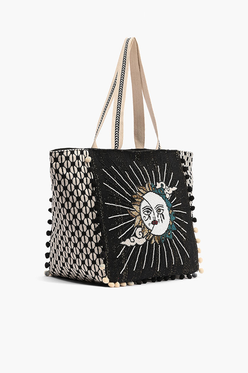 Celestial Sun Moon Hand Beaded Tote