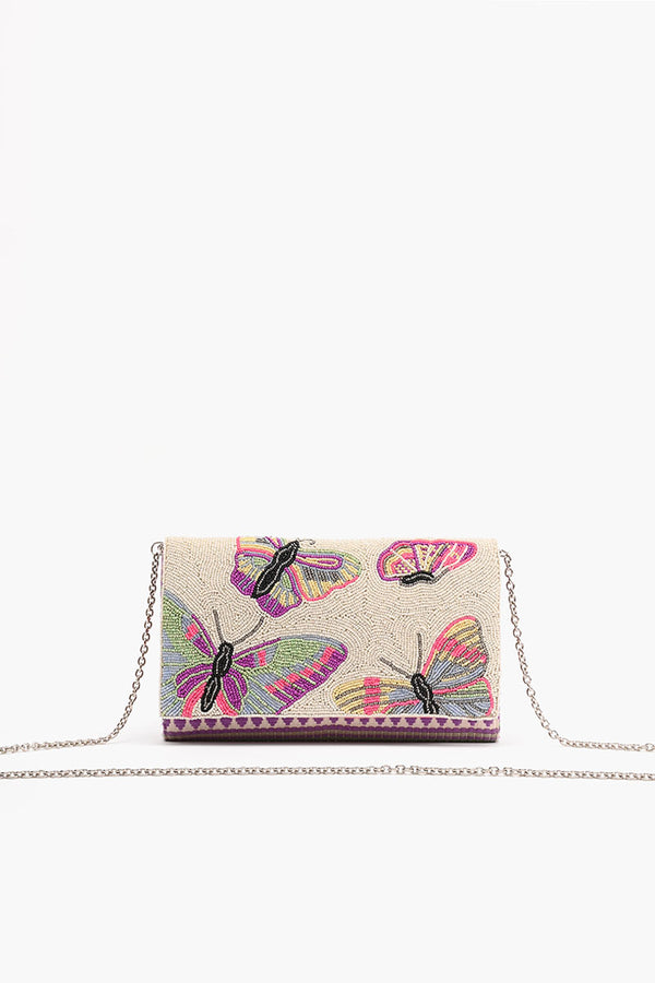 Rosebloom Butterfly Flap Beaded Clutch