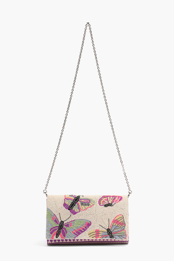 Rosebloom Butterfly Flap Beaded Clutch