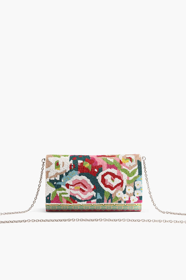 Geo Floral Beaded Flap Clutch