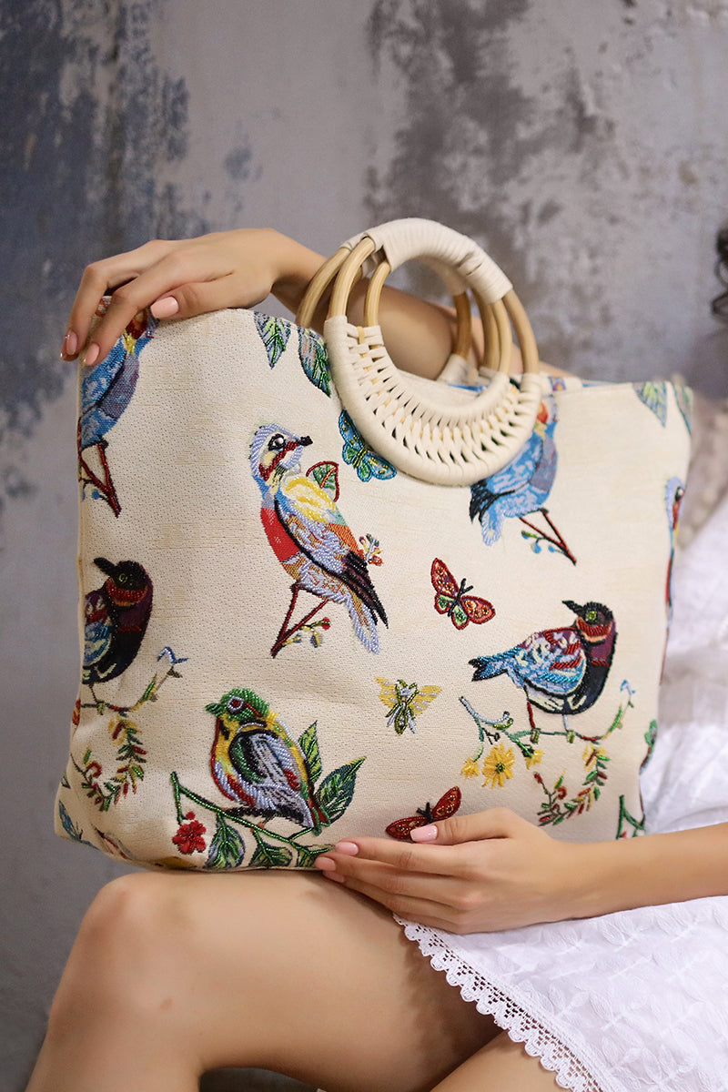 Birds in Paradise Hand Beaded Tote For Women | America & Beyond