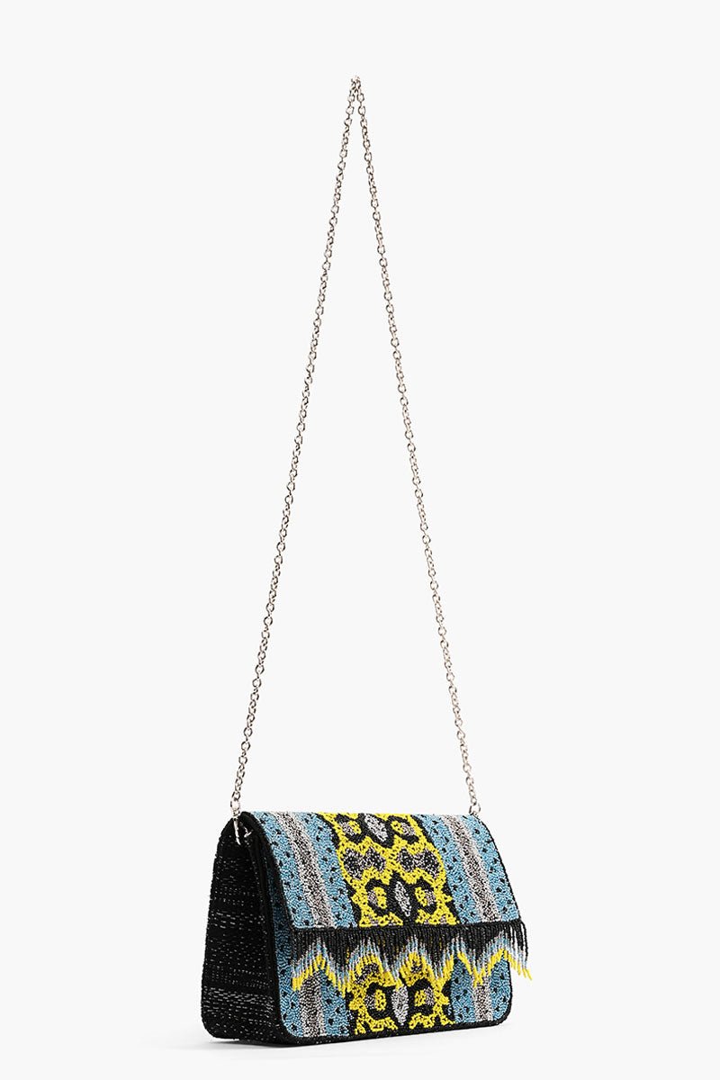 Snakeskin Bead Fringe Crossbody Bag