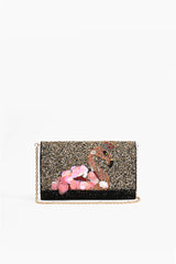 Golden Flamingo Beaded Clutch