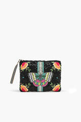 Midnight Butterfly Embellished Top Zip Clutch