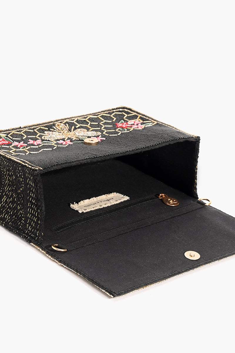 Black Honey Bee Crafted Clutch