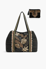 Metallic Floral Tote with Coin Bag