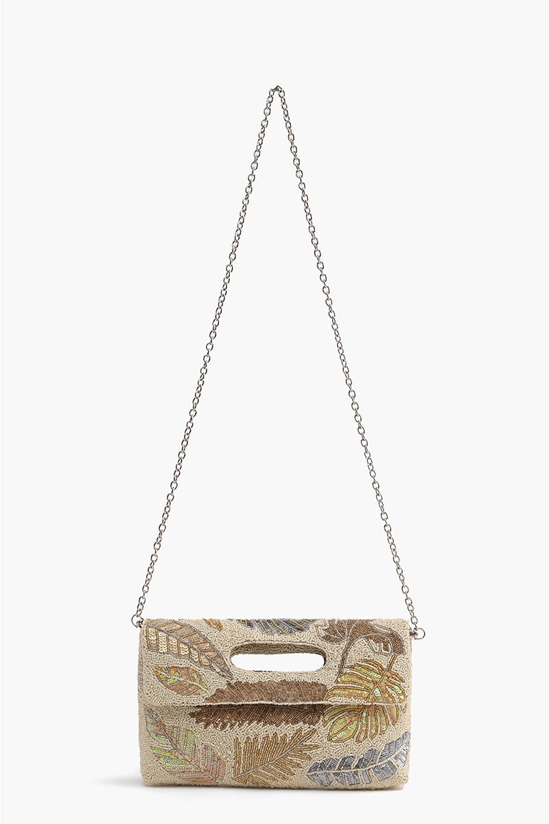 Golden Metallic Floral Clutch