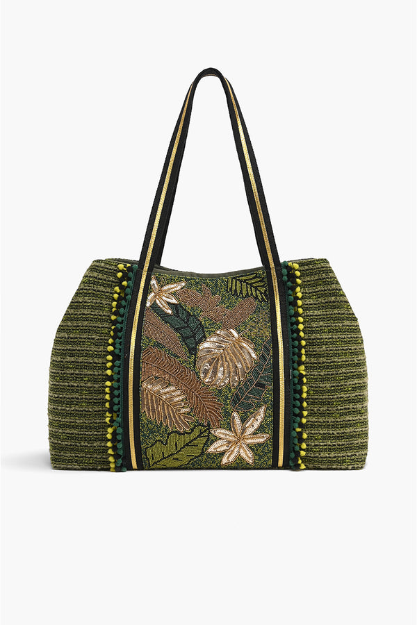 Winter Green Floral Tote