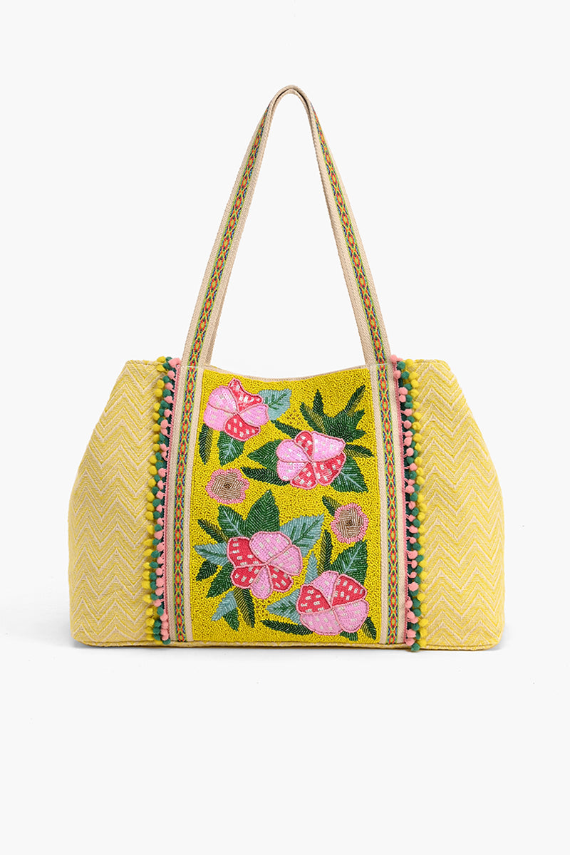 Blazing Yellow Hibiscus Embellished Tote