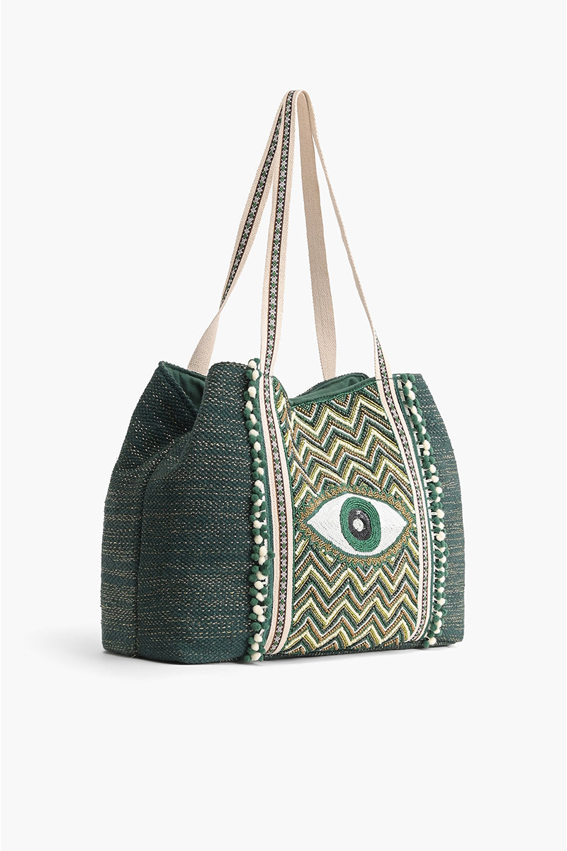 Evergreen Evil Eye Tote