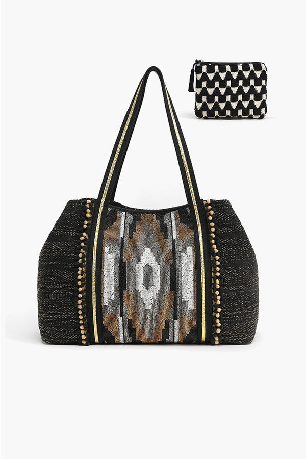 Dark Forest Hand Beaded Tote with Coin Bag