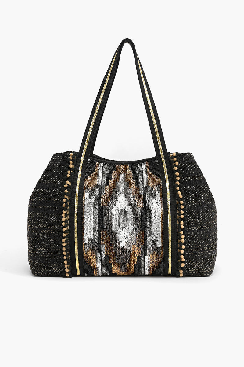 Dark Forest Hand Beaded Tote
