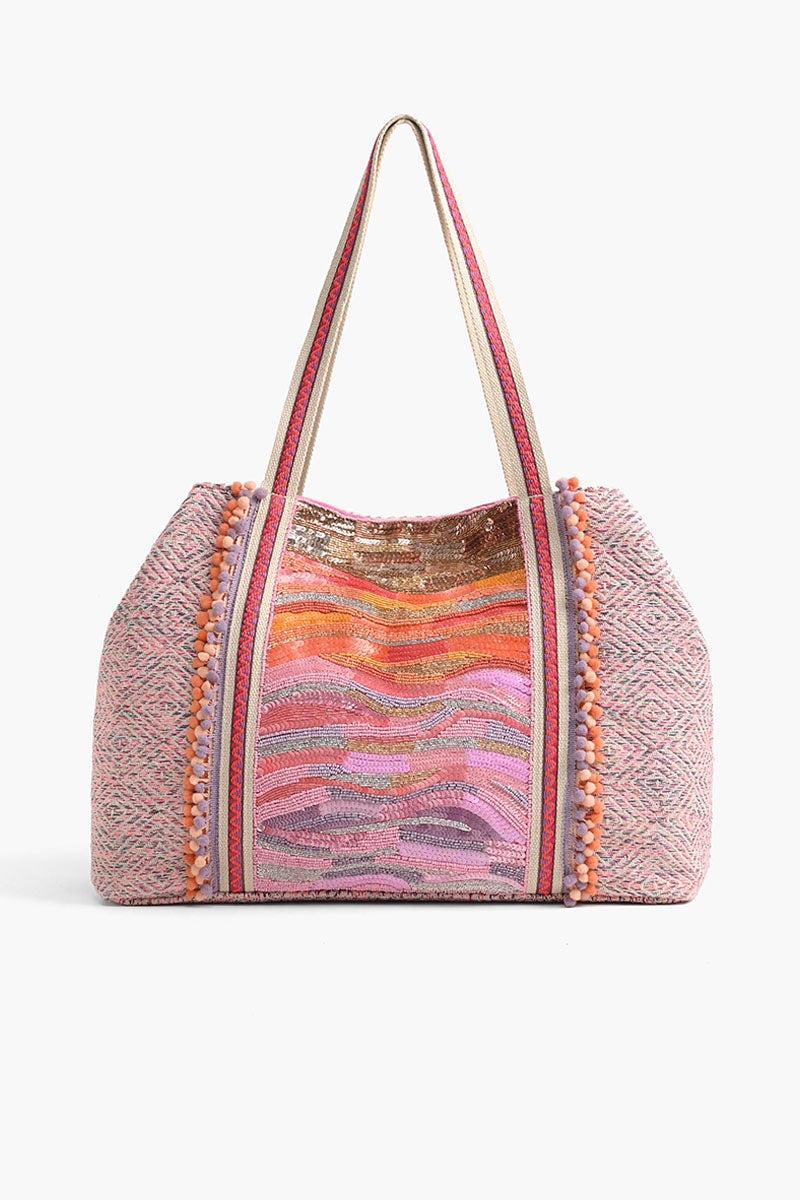 Orange to Mauve Ombre Embellished Tote