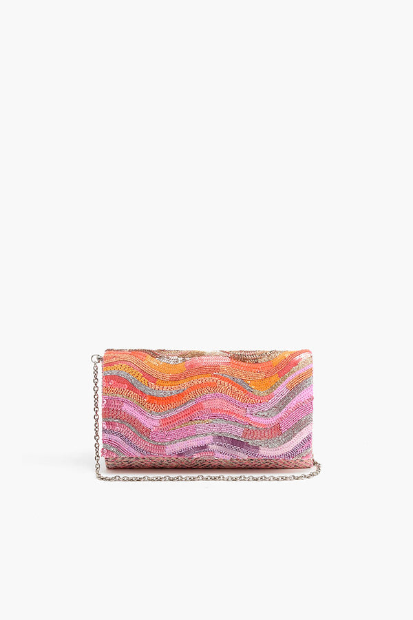 Orange to Mauve Ombre Embellished Flap Clutch
