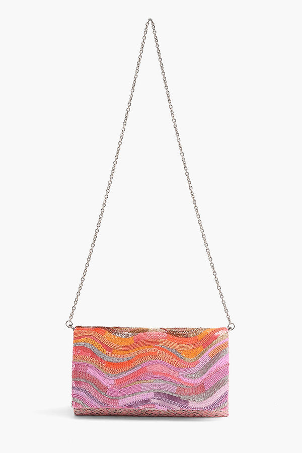 Orange to Mauve Ombre Embellished Flap Clutch