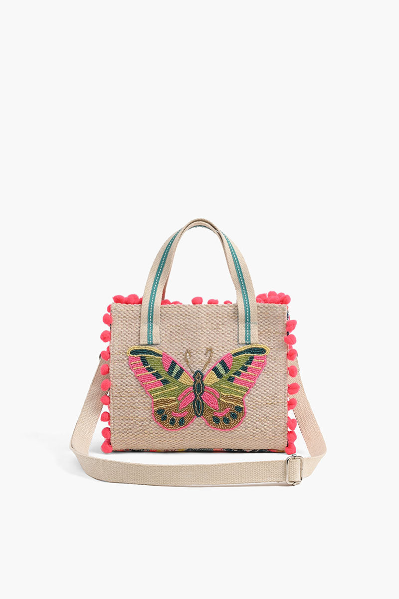 Butterfly Embellished Handheld Tote with Crossbody Straps
