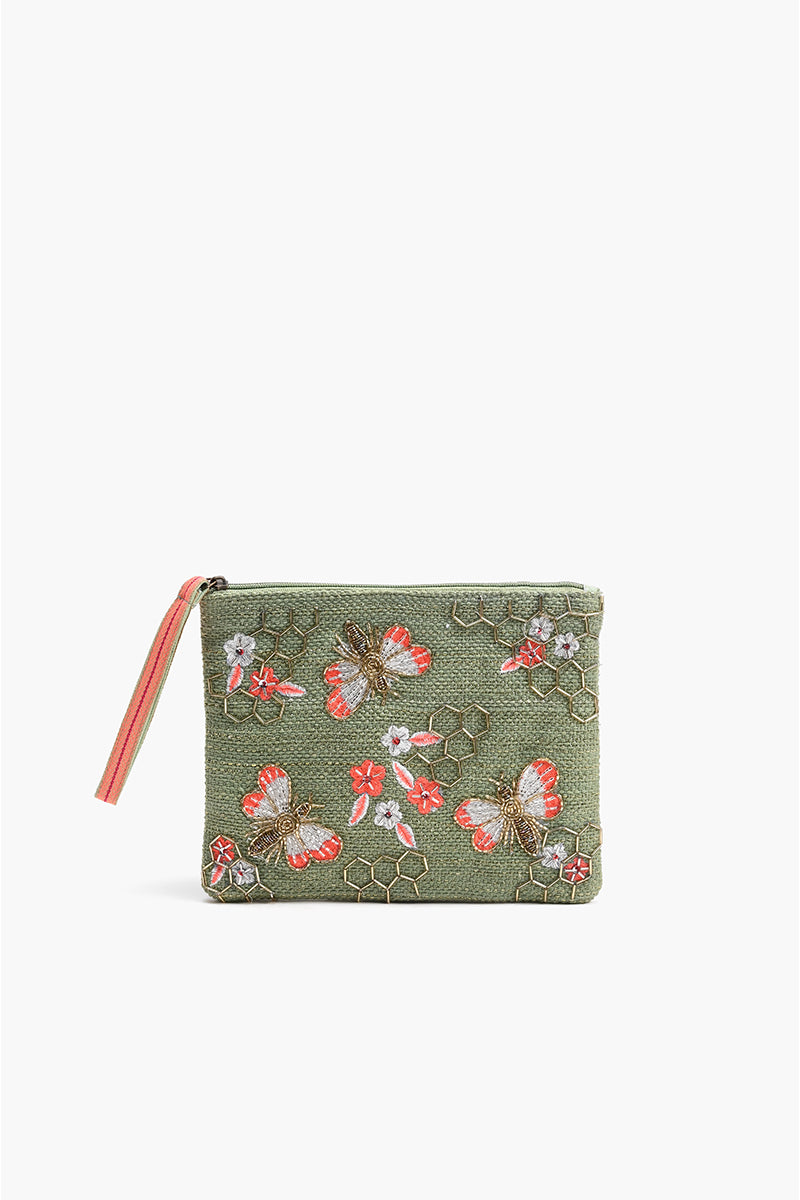 Olive Green Bee Wristlets Hand-Woven Jacquard Design