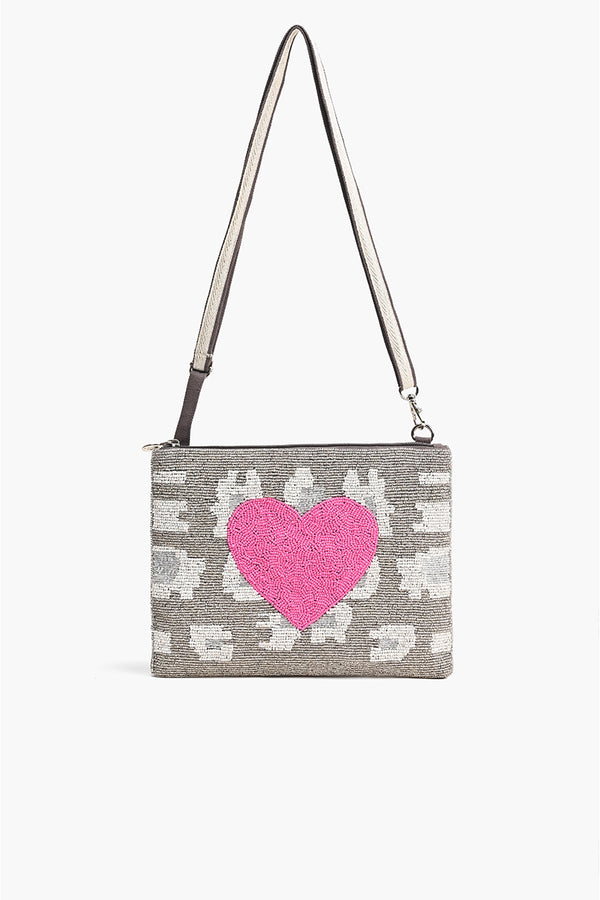 Pink Heart Top Zip Clutch