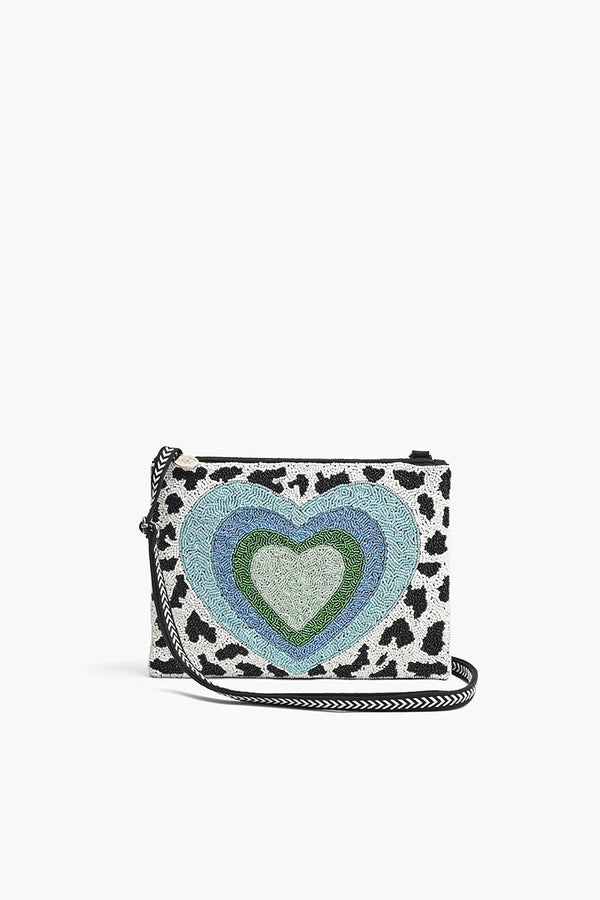 Blue Heart Top Zip Clutch