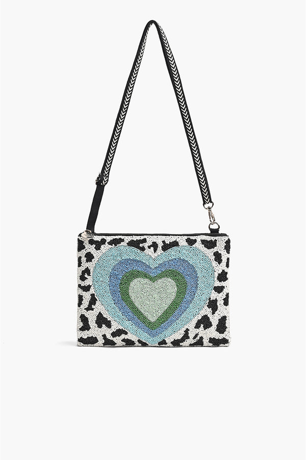 Blue Heart Top Zip Clutch