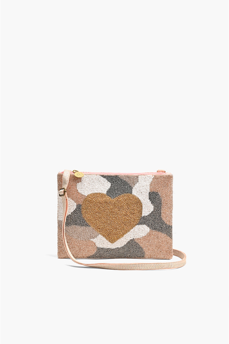 Camo Heart Top Zip Clutch