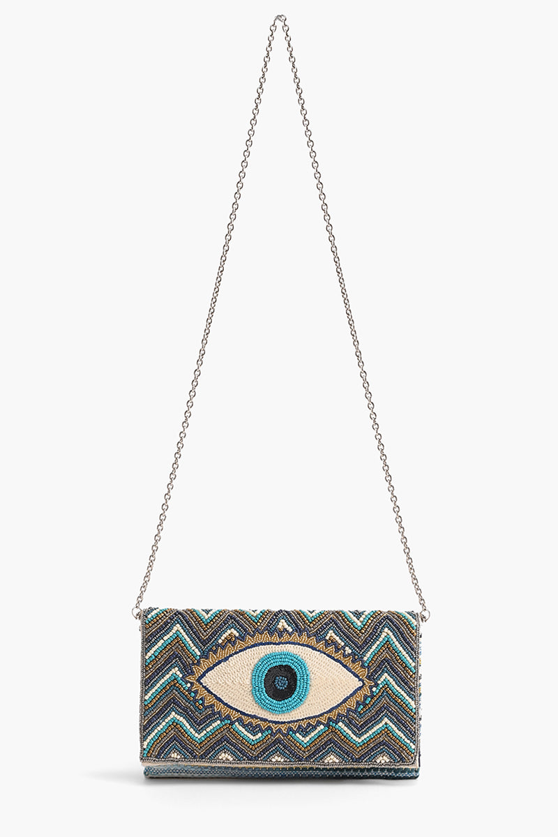 Grecian Nights Evil Eye Embellished Clutch