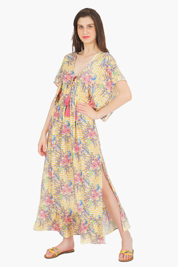 Citrine Spiral Bird Maxi Dress