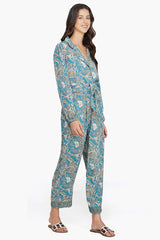 Hailee Blue Paisley Print Jumpsuit With Pockets