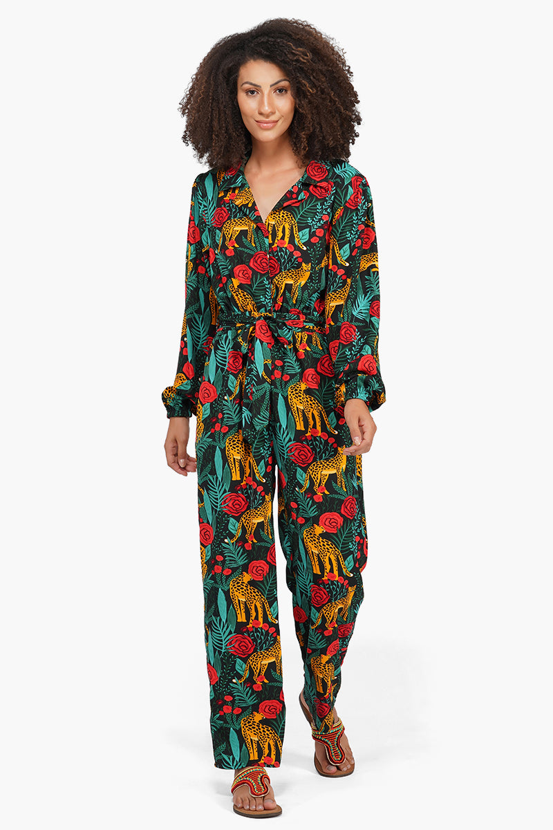 Jaguar Dreams Animal Print Full Sleeves Jumpsuit