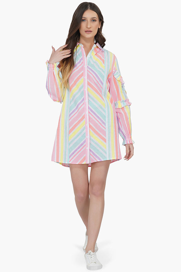Pastels Yarn Dyed Stripe Shirt Dress