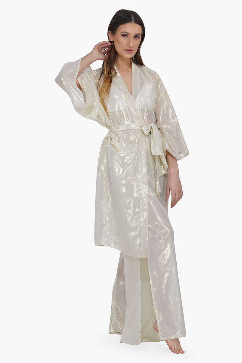 Gold Lurex Sheer Kimono Cover Up