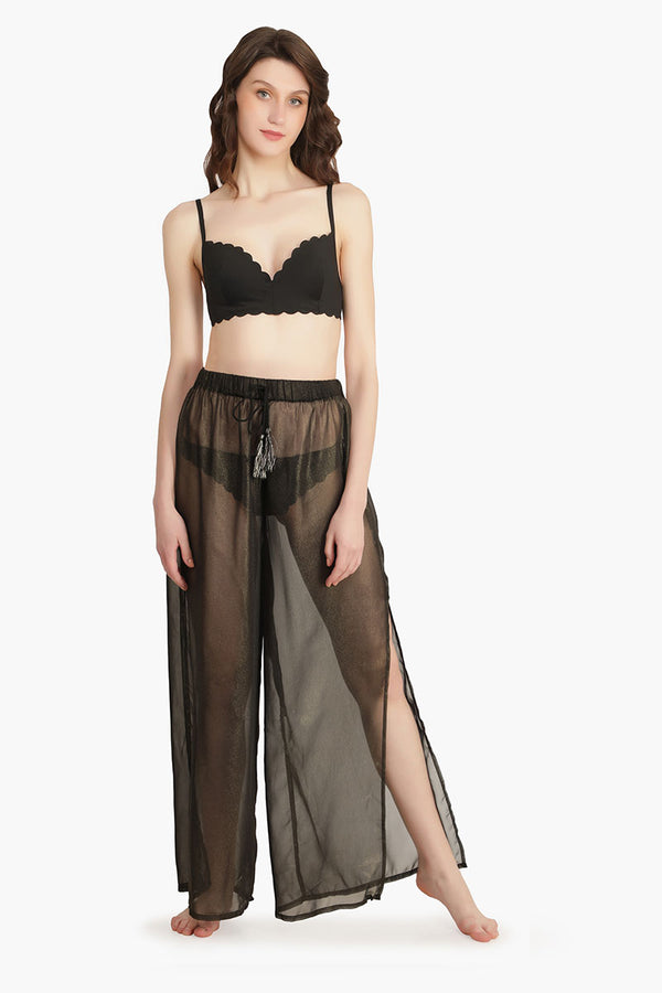 Black Shimmer Sheer Cover Up Pants