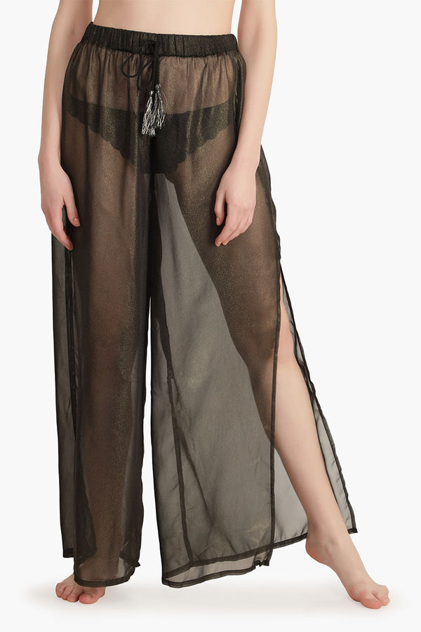 Black Shimmer Sheer Cover Up Pants