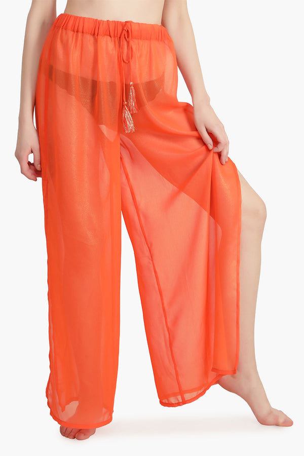 Orange Shimmer Sheer Cover Up Pants
