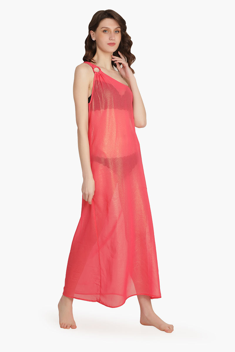Pink Shimmer Sheer Cover-Up Dress