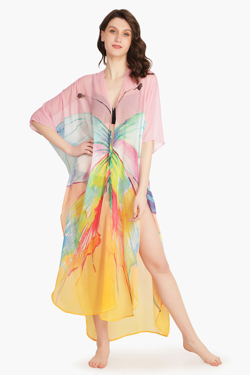 Rainbow Butterfly Chiffon Cover Up