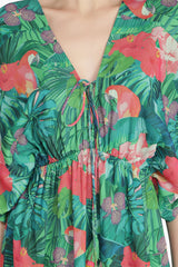 Tropical Forest Angel-Green Maxi Dress with Kimono Sleeves