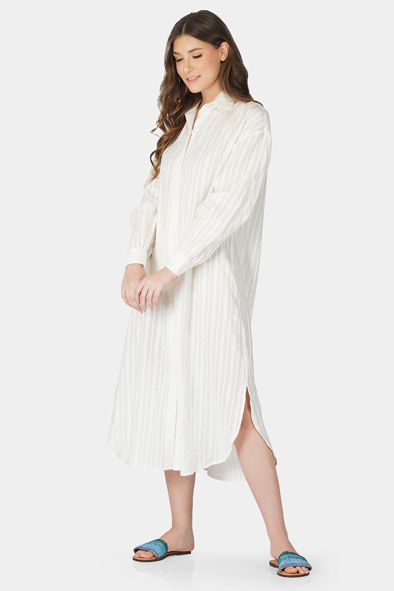 Star White Lurex Dobby Shirt Dress