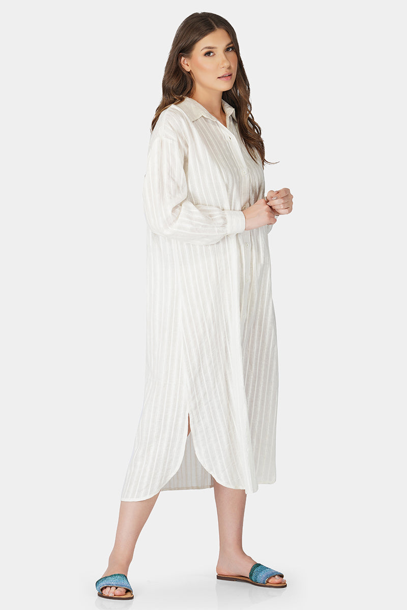 Star White Lurex Dobby Shirt Dress