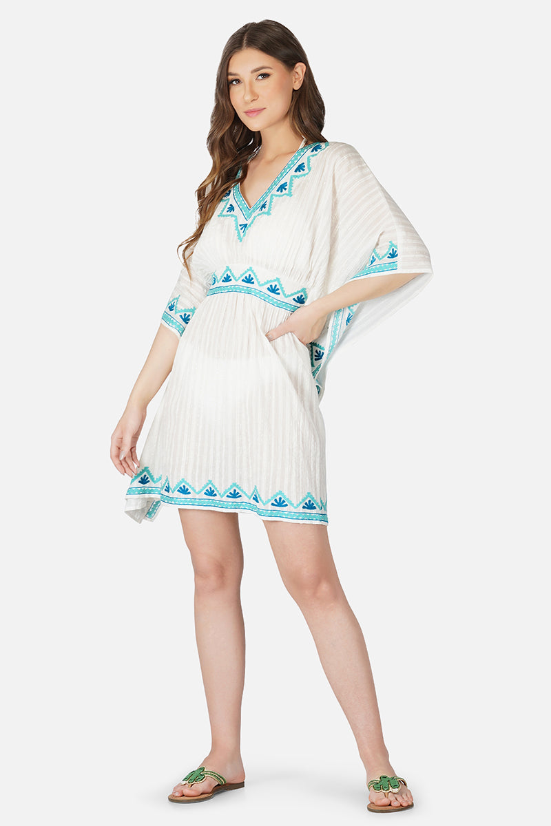 Sea Blue Embroidered Cover Up Kaftan