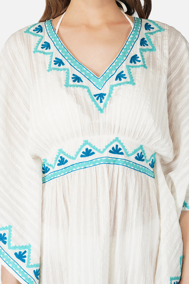 Sea Blue Embroidered Cover Up Kaftan